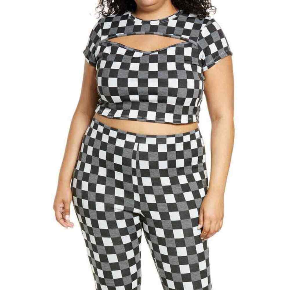 BP. Cutout Crop Tee In Black- White Gingham plus size 1X - Picture 2 of 15